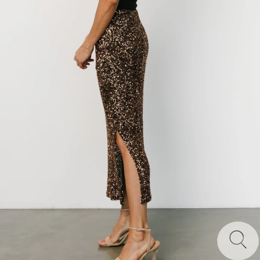 Brand New Baltic Born Charmed Sequin Midi Skirt Bronze Brown Back Size Large